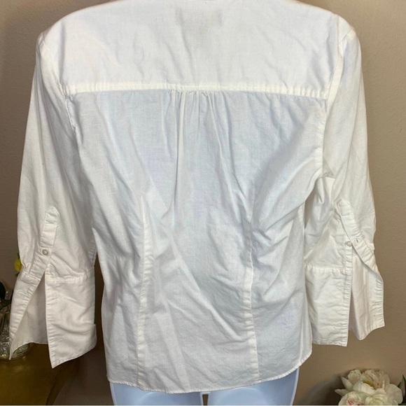 M Vintage White Linen Blend Ruffle Button Down George Top Medium Academia Preppy - Picture 4 of 6